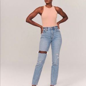 A&F 90s ultra high rise straight jeans — light ripped wash